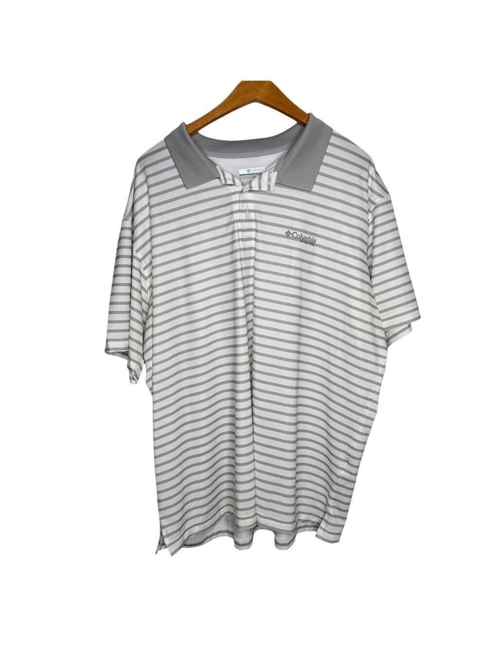 Columbia Men's XXL Omni-Wick Gray Striped Golf‎ Polo Shirt Performance Mesh